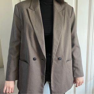 Oversized Zara houndstooth Plaid Black and Brown double breasted blazer